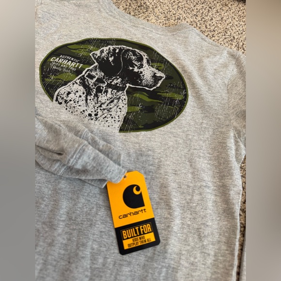 Carhartt Youth (8-10) Camo Dog Graphic Gray T-Shirt Long Sleeve NEW Size Small - Picture 1 of 8